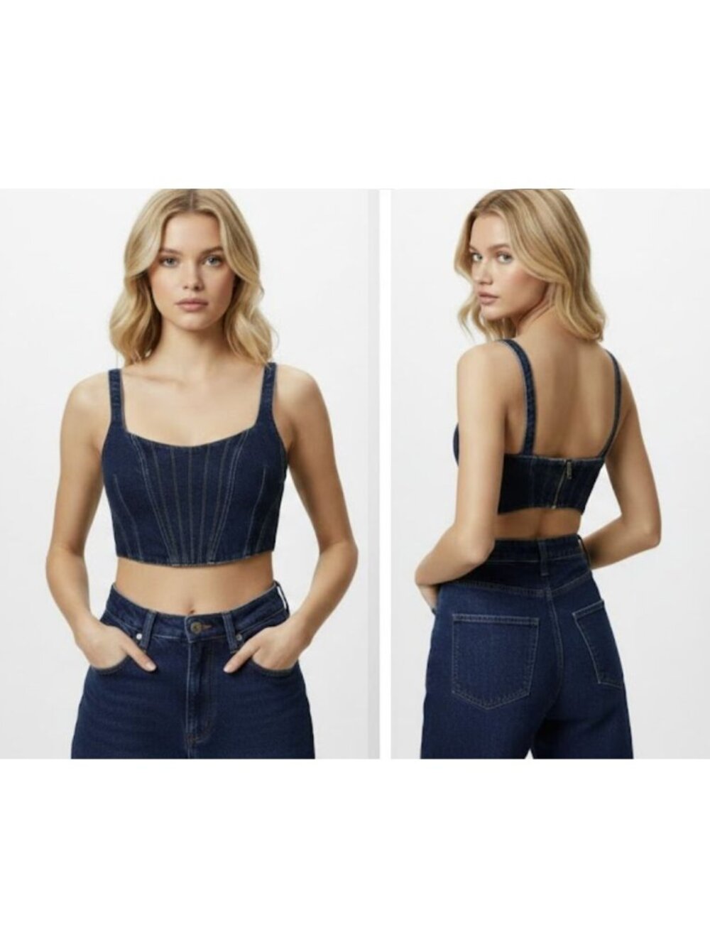 Banana Republic Denim Top Jean Corset Dark Wash Blue Zip New Women's Size 10 Top